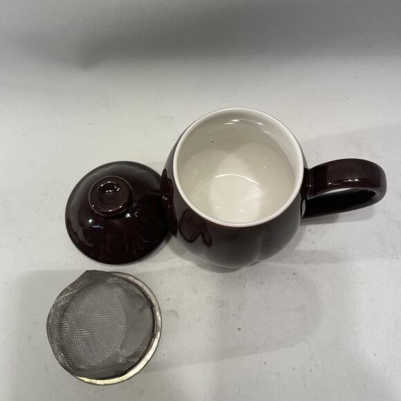 TEAVANA Brown Porcelain 8 oz. Tea mug w/Infuser Strainer Lid 3 pc. Set of 2mugs - Picture 4 of 6